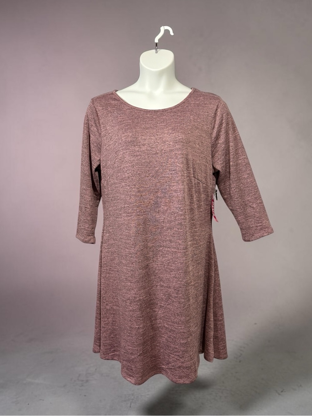 Always Indigo, Plus Size 1X, Pink Stretch A-Line Dress 3/4 Sleeve